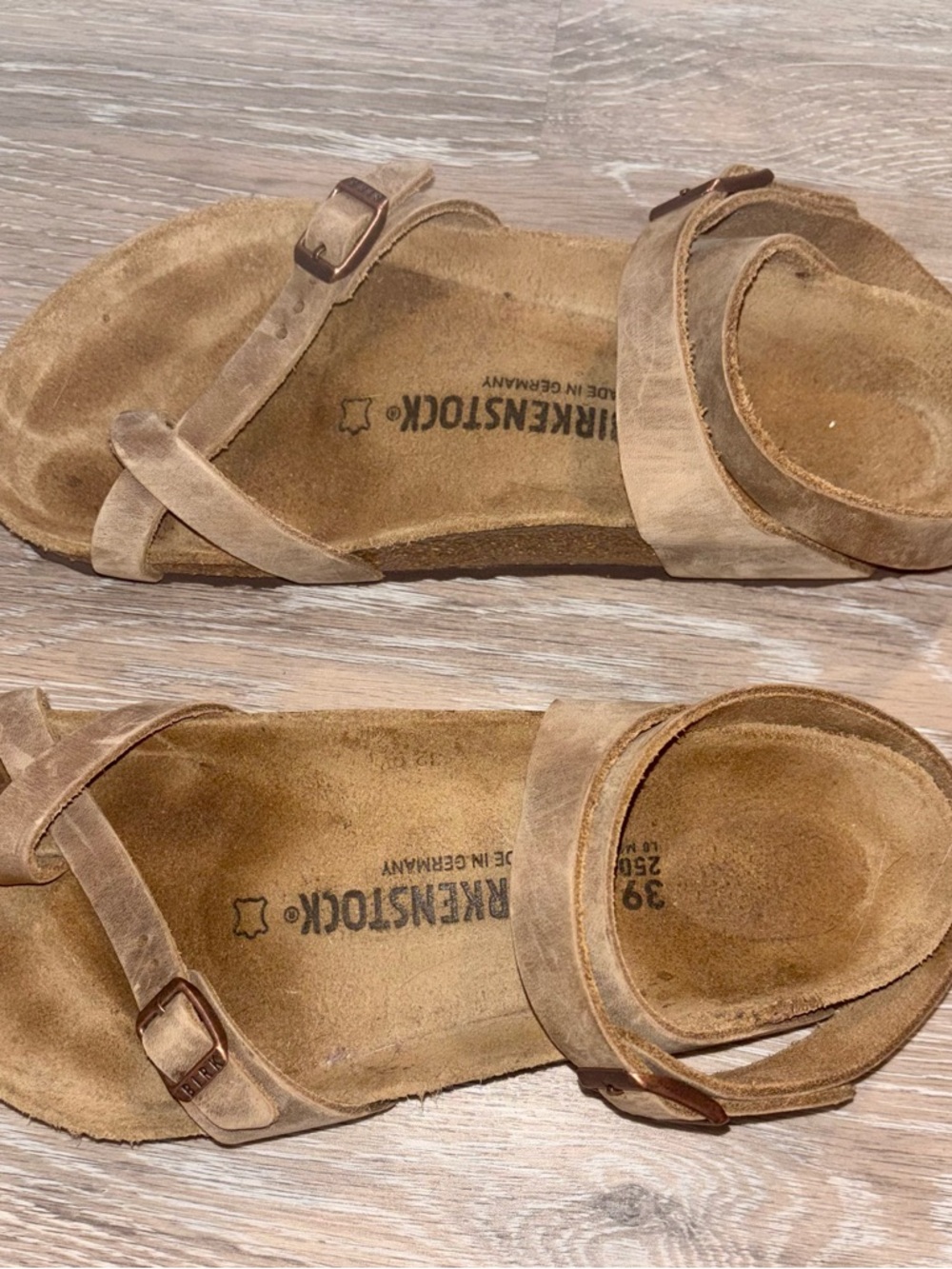 Birkenstock Tan Suede Two-Strap Ankle Sandals